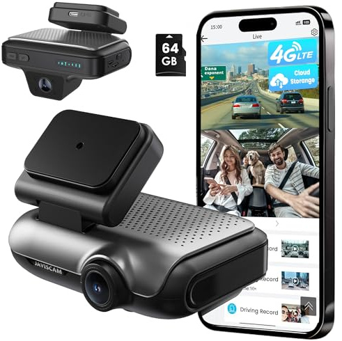 4G Dash Cam Front and Inside, Dual 2K LTE Dash Camera, Remote Live View Car Camera with 64GB TF Card, Quick App Alerts, Cloud Dash Cam, 24/7 Parking Mode, GPS, IR Night Vision, Two-Way Audio