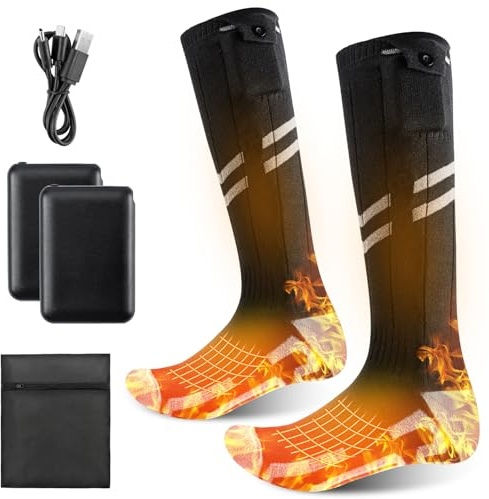 Olycism Heated Socks for Women & Men 5000mAh Full Sole Heated Socks Rechargeable Washable with 4 Levels Heating Settings for Winter Outdoor Camping Hunting Fishing Riding Skiing (Size S)