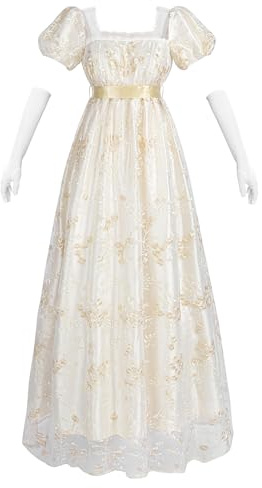 CR ROLECOS Empire Robe Regency Era pour femme - Costume de fête victorien - Avec manches bouffantes - Mariage, Rosa-e, M