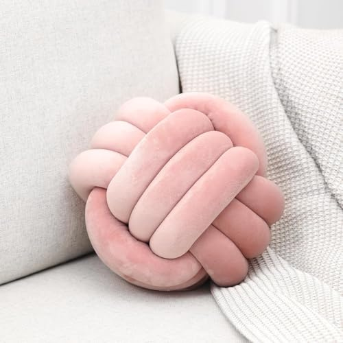 Neegaurd Cojín con nudo rosa, cojín decorativo redondo, cojín decorativo de terciopelo, 28 cm, redondo, cojín decorativo para la cama, cojín decorativo redondo para habitación de los niños, decoración