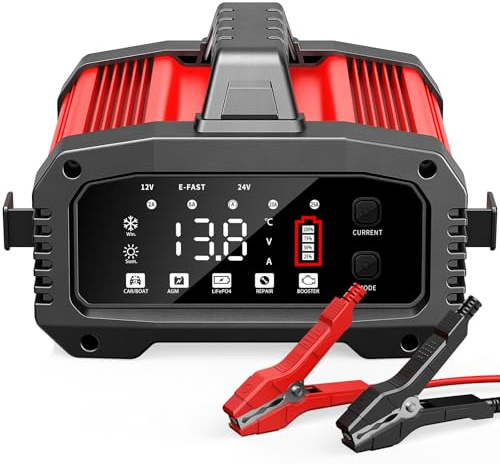 Yidoroye Chargeur Batterie Voitures 24V/12V 25A,Chargeur Batterie Moto Intelligent avec Fonction Réparation, Maintien de Charge Auto, Écran LCD, pour Voiture Moto Camion, AGM, Gel, Wet, SLA