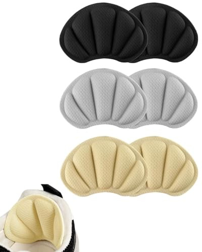 HUVZOR 6 Paires Coussins de talon Pad Heel, coussinets de talon, semelle auto-adhésive, Protege Talon Chaussure, Antidérapant, pour l'arrière du Talon Trop Grande, Noir/Gris/Beige