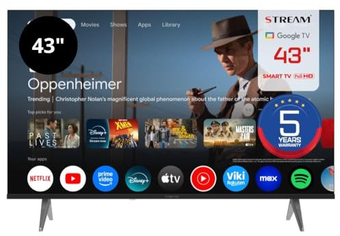 Stream System - Google TV Smart 43, 5 Ans de Garantie, Full HD, HDR10, sans Cadre (Frameless), Assistant Google et Chromecast intégrés - Modèle S43EX1GF (2026)