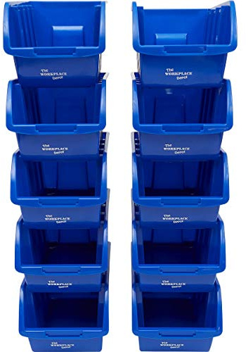 The Workplace Depot Plastic Storage Bins - Nesting Stackable Small Parts Containers - Blue Pack of 10 - 127(H) x 150(W) mm