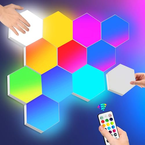 Hexagon LED Panel Wandleuchte mit Fernbedienung, RGB Sechseck Wandleuchte Interaktiv Touch-Steuerung Gaming LED Platten, DIY Hexagon Quantum Magic Panel für Gaming Wohnzimmer Geschenke, 6 Panel