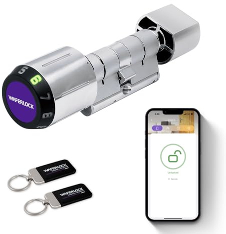Cilindro smart europeo WAFERLOCK C760, IP68 impermeabile, resistente al fuoco, app, RFID/PIN, anti-trapano, 40/40–55 mm (80–95 mm), finitura nichel, EN15684
