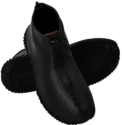 Reusable Silicone Waterproof Shoe Coves with Zipper,Non Slip Rain Shoe Covers Rubber Shoe Protectors Overshoes Boot Covers Rain Galoshes for Cycling Outdoor Hiking Camping,Men Women Kids (Black, L)