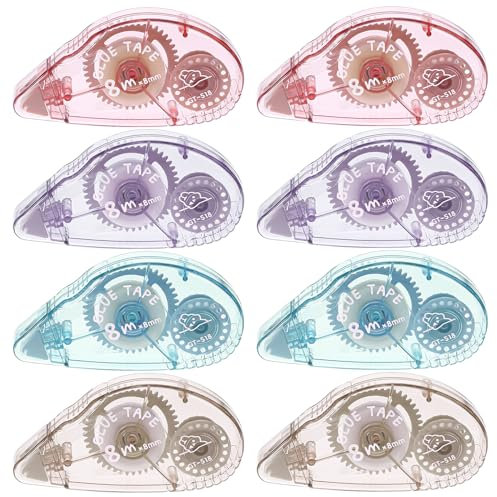 8 PCS Colla a Nastro, 8mm x 8m Colla Roller Trasparente a Doppia Faccia Rullo Adesivo Autoadesivo per Lavori Manuali Creazione di Cartoline Album di Ritagli