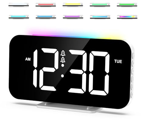 OQIMAX Wecker Digital, Wecker Kinder mit 10 Modi Nachtlicht 0-100% Helligkeitsdimmer, Netzbetrieben Digital Wecker Laut für Tiefschläfer mit 2 Alarme, 5 Helligkeit LED-Anzeige, Große Zahlen, 12/24HR