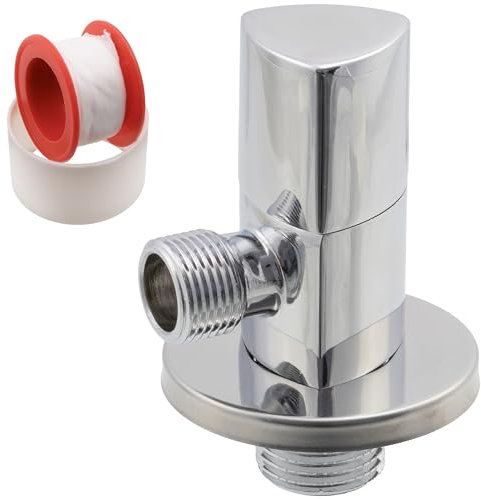 AERZETIX - C74938 - Valvola d'arresto ad angolo 1/2x3/8 + rosetta e guarnizione in PTFE con maniglia triangolare - in ottone e rivestimento nichelato - raccordo rubinetto acqua lavello bagno cucina