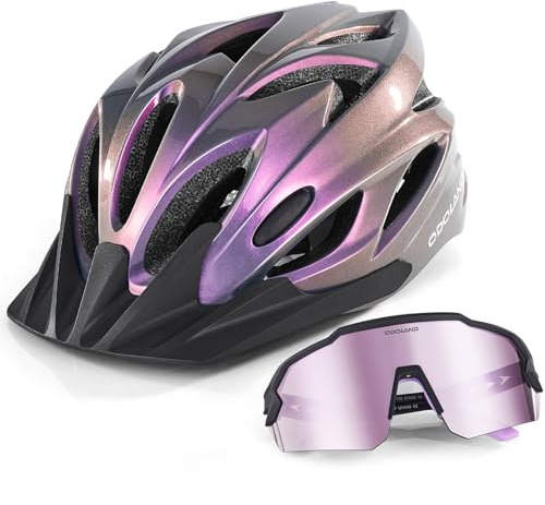 Odoland Bike Helmet with Cycling Sunglasses, Adjustable Size Adult Cycling Helmets for Men Women Road Bike Mountain Ebike, Lilac