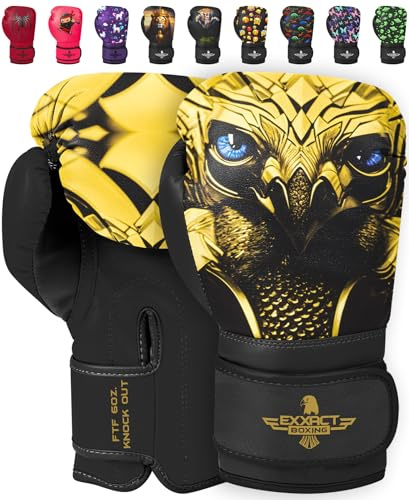 Exxact Sports Knockout Printed Youth Boxing Gloves for Kids (3-10 Years) with Padded Protection and Wrist Support, Durable Engineered Leather Kids Boxing Gloves for Boys and Girls (Eagle, 4OZ)
