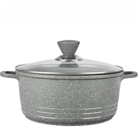 UWEVO | Nonstick Induction Die Cast Stockpot Set | Tempered Glass & Aluminium Material | Granite Finish Oven Safe | Versatile Cookware for Induction | Gas, Electric & Halogen Hobs | 24 cm