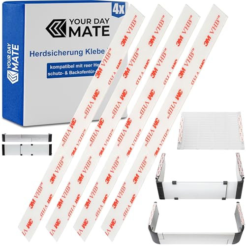 Herdschutzgitter Ersatz Klebe Pads, 2 Sets, kompatibel mit reer Basic, Premium Standard und XL Herdgittern Systemen, transparenter Montage Kleber, Herdschutz Befestigungsschiene Wieder-Verwendung
