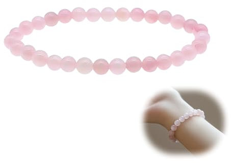 SuriNexCentrics Natural Rose Quartz Crystal Bracelet, 6mm Beads, Pink, Elastic Band, Symbol of Love