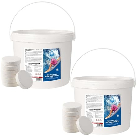10 Kg Multifunctional Chlorine Tablets 50 x 200g Slow Release 4 in 1 Sanitiser Stabiliser Algaecide and Clarifier Large Dispenser Tablets for Hot Tubs, Swimming Pools, Spas and Paddling Water Cleaning