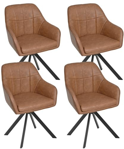 Goeurvant 360° Swivel Dining Chairs, Ergonomic Designed Chairs with Armrests and Metal Legs for Apartment, Dining Room, Kitchen, Study, Vanity, Office, Set of 4, Brown