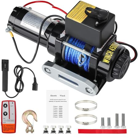ISINEVER Elektrische Seilwinde 12V 4500LBS / 2041KG Motorwinde Seilzug – Mit Dyneema-Seil, Funk & Kabel Fernbedienung, Wasserdichtem Steuergerät, Inkl. Seilfenster – Für ATV, UTV, SUV, Boot, Anhänger