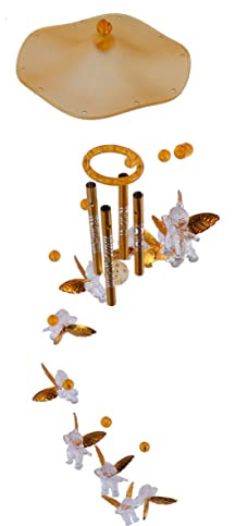 CLISPEED Campana Colgante Dorada de Ángel Cupido para Jardín y Sala, Adorno Creativo de Plástico y Metal, Campana de Viento para Hogar
