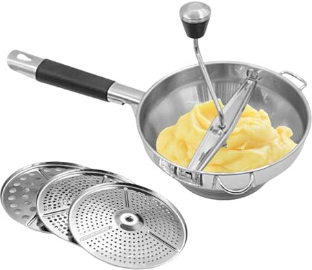 FmtwPhn Trituradora de patatas, 38 x 19 x 8 cm, acero inoxidable, prensa de spätzle con 3 discos intercambiables, disco fijo Ricer Disc, trituradora de acero inoxidable de alimenticio para