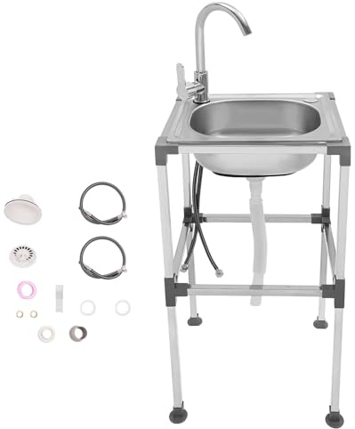 ROGONPDK Lavabo ad angolo indipendente, lavello della cucina commerciale, lavello, lavandino, lavello in acciaio inox, lavello indipendente, lavello in acciaio inox (42 × 37 × 75 cm (freddo/caldo))