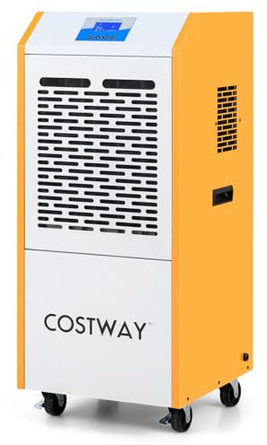 COSTWAY 290 Pints Commercial Dehumidifier with Pump, Industrial Dehumidifier with Drain Hose, 24H Timer & Wheels for Basement, Warehouse, Large Spaces up to 9,000 Sq.Ft