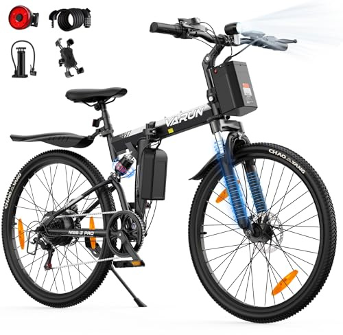 VARUN 26'' Electric Bike, Folding Ebike for Men and Women, Dual Suspension
