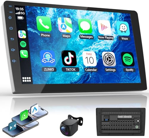 Haudio 2 DIN-bilradio med Apple CarPlay och Android Auto, 10,1 IPS-skärm, HD-backkamera, 4+64 GB, GPS, bluetooth, röststyrning, spegellänk, FM/AM/AUX, för alla fordon (CPU)