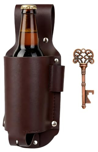 JOVYTH 2 Pezzi, Set Regalo Festa del Papà in PU: Portabottiglie Marrone e Apriscatole Vintage, Ecologico, Per Uomo, Amico, Collega, Campeggio, Grigliata