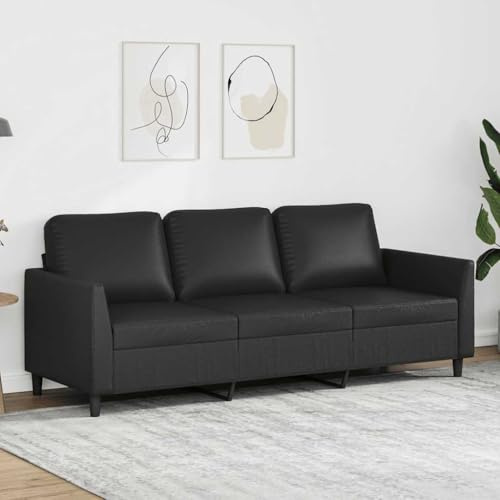 Genérico Sofá de 3 plazas de Cuero sintético Negro 180 cm, Sofás Negro,359338