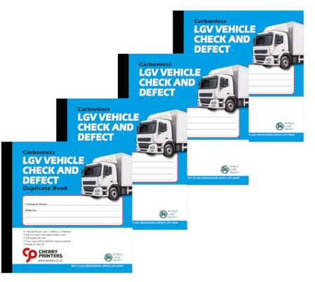 Cherry Printers LGV Vehicle Check Book | Vehicle Defect Report Pad | Daily Inspection Checklist Log Book | NCR Duplicate | Fleet Driver Safety Maintenance Record | 50 Sets | 148mm x 148mm **4 Pack**