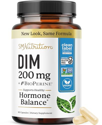 DIM Supplement 200 mg | Estrogen Balance for Women & Men | Hormonal Acne, Hormone Balance, Menopause & Antioxidant Support | Clean Label Project Certified, Vegan & Soy Free Diindolylmethane | 60 Ct.