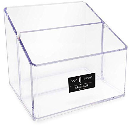 Isaac Jacobs Clear Acrylic 2-Section Organizer, Remote Holder & Multi-Functional Makeup, Brush, Pen & Pencil Storage Solution, for The Home, Bathroom, Office, Child’s Desk (2-Section, Clear)