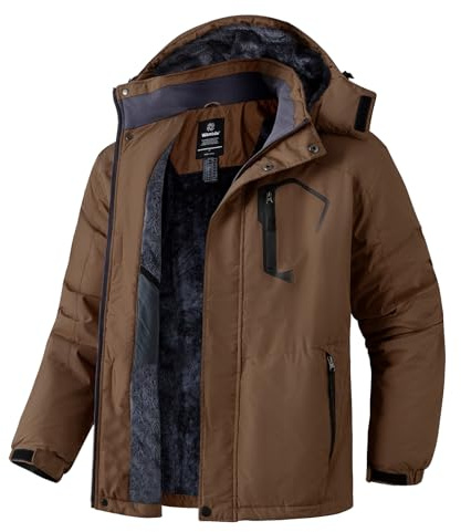 Wantdo Men's Mountain Ski Jacket Warm Winter Jacket Thermal Fleece Lining Coats Waterproof Raincoat Outdoor Snow Sports Jacket Coffee S