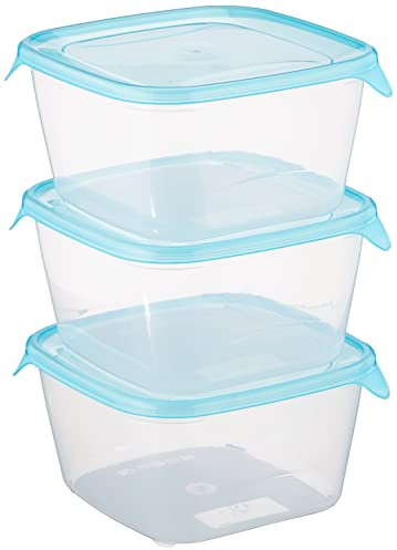 Curver Lot 3 Boîtes Fresh'n Go (3x1.2L) - Boîte de Conservation Alimentaire Transparente- Adaptée au Micro-Ondes, Lave- Vaisselle, Congélateur - 15,5x15,5x12 cm - Bleu