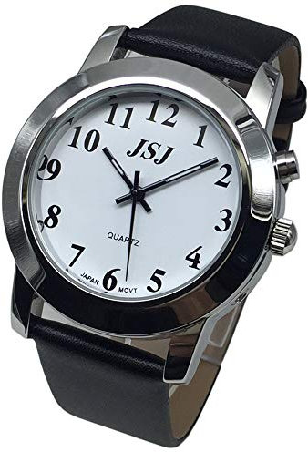 VISIONU Reloj Parlante Analógico con Alarma Anuncio de hora y fecha en francés para ciegas y personas con discapacidad visual, Correa de piel