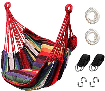Hommtina Hängesessel Hängeseil Schaukel, max. 136 kg, Hängesessel mit Tasche und Haltbarkeit, perfekt für Outdoor, Zuhause, Schlafzimmer, Terrasse, Hof (Kissen Nicht im Lieferumfang enthalten, bunt)