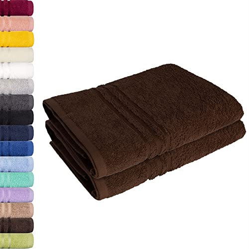 Lavea® 2er Set Duschtuch 70x140 cm, Frottierserie Elena - Premium Dusch-Handtuch Set/Badetücher Set - weich & saugfähig 100% Baumwolle - Kaffeebraun