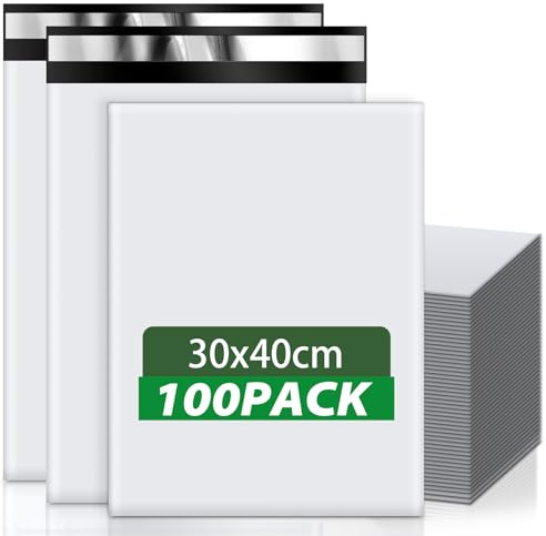 Wanxida 100 Pcs Blanc Pochette Envoie Colis Vinted, Emballage Colis Vinted Avec Ruban Auto-scellant, Enveloppe Plastique Expedition pour Les Petites Entreprises et les Magasins de Détail (30x40cm)