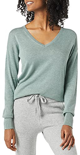 Amazon Essentials Women's Regular Fit Lightweight Long-Sleeved V-Neck Tunic Jumper (Available in Plus Size), Sage Green Heather, L