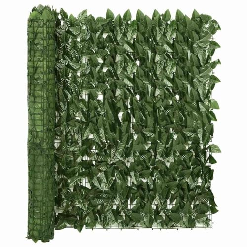 vidaXL Toldo para Balcón Parasol Pantalla Privacidad Malla Ocultación Patio Jardín Terraza Protección Impermeable con Hojas Verde Oscuro 300x100 cm