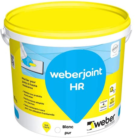 Joint de carrelage adapté piscine,20kg, blanc pur, Haute Résistance, WEBERJOINT HR, WEBER