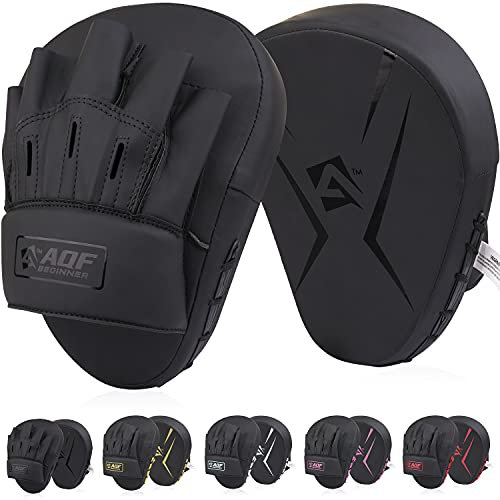 AQF Boxing Pads für Training - Punching Pads Muay Thai Rex Leder Gebogene Boxhandschuhe für MMA, Kickboxen, Karate, Sparring & Kampfsportarten Pads (Schwarz)
