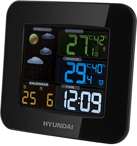 HYUNDAI Wetterstation WS 8446 I Innen- und Außentemperatur I Luftfeuchtigkeit I Wecker