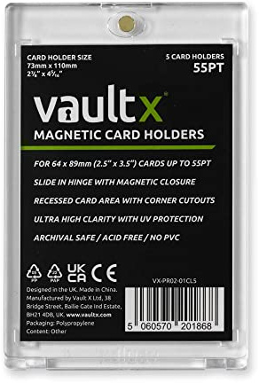 Vault X Magnetic Card Holders 55pt for Trading Cards, One Touch Hard Cases with UV Protection, Clear Display for Collectible Card Games, Sports, TCG (5 Pack)