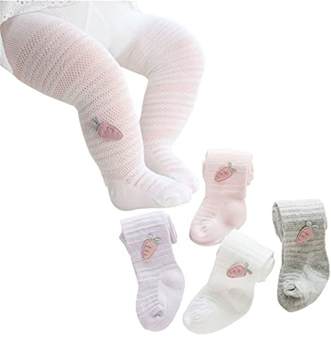 Collants Enfants Filles Coton Lot De 4, Collants En Maille Respirante Pour Tout-petits, 0-6 Ans été Nouveau-né Carotte Bas Leggings (4 Couleurs,6-12 Mois)