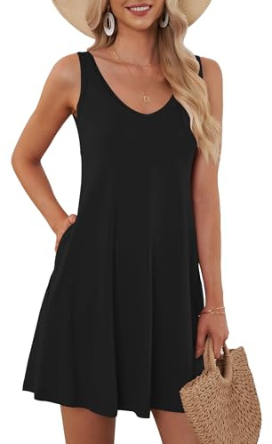 AUSELILY Sleeveless Short Summer Dresses Women UK with Pockets | v neck beach dress short swing dress casual mini dress vacation dress