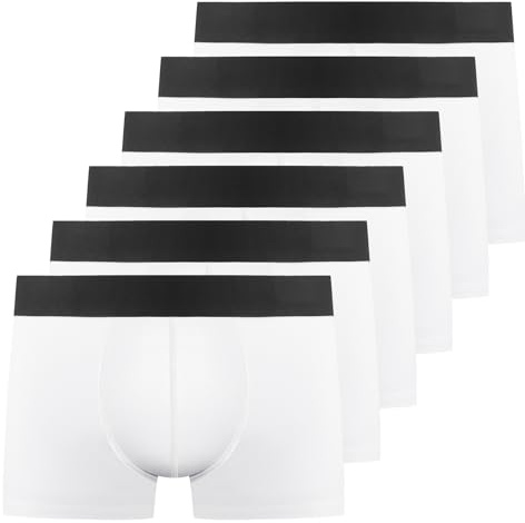 YouShow Calzoncillos Hombre Algodón Pack de 6 Boxer para Hombre Ropa Interior Ajustados y Transpirables, Suaves y Cómodo Blanco L