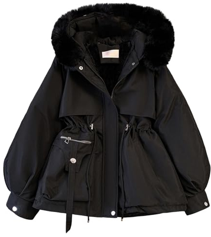 QREXVOG Women's Velvet Parka Down Cotton Soft Thermal Insulation Cotton Coat Casual Waist-cinching Jacket