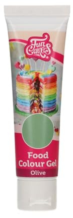 FunCakes Food Colour Gel Olive: Colorant Alimentaire Gel Concentré pour le Fondant, la Pâte d'Amande, la Crème. Dosage Simple et Facile. Créer des Couleurs Vives. Halal. 30 g